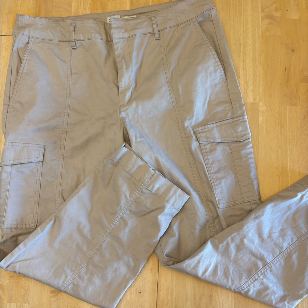 Khaki Stretchy Cargo Pants, straight leg